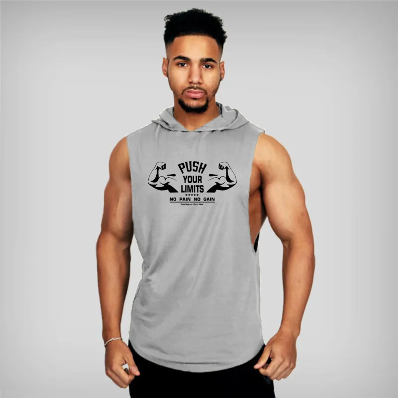 Muscleguys Summer Gym Clothing Fitness Hooded Tank Top Men Bodybuilding Stringer Hoodie Tanktop Workout Singlet Sleeveless Shirt 220621