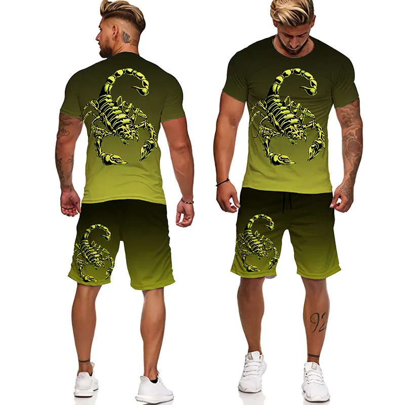Survêtements pour hommes T-shirt Scorpion vert pour hommes 3D Print Survêtement / Pantalon Poison Graphic Top Street Graphic Top Hommes / Femmes Hip Hop Summer Male Suit 220826