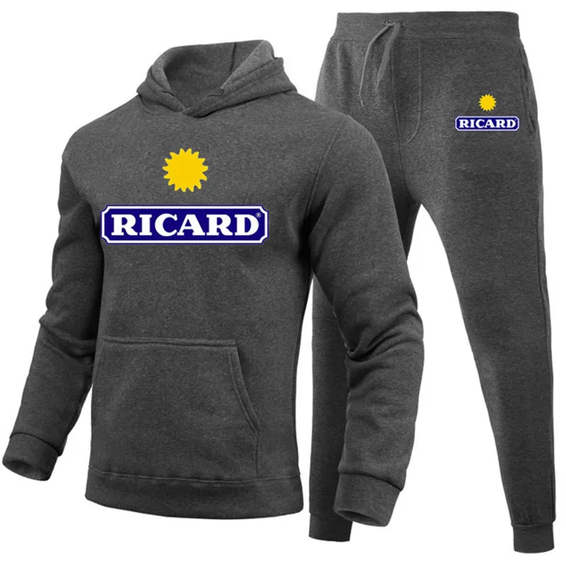 Ricard Winter Mens 의류 남자 세트 인쇄 까마귀 세트 양털 스웨트 셔츠 캐주얼 스포츠 스웨트 팬츠 남성 트랙 슈트 220809