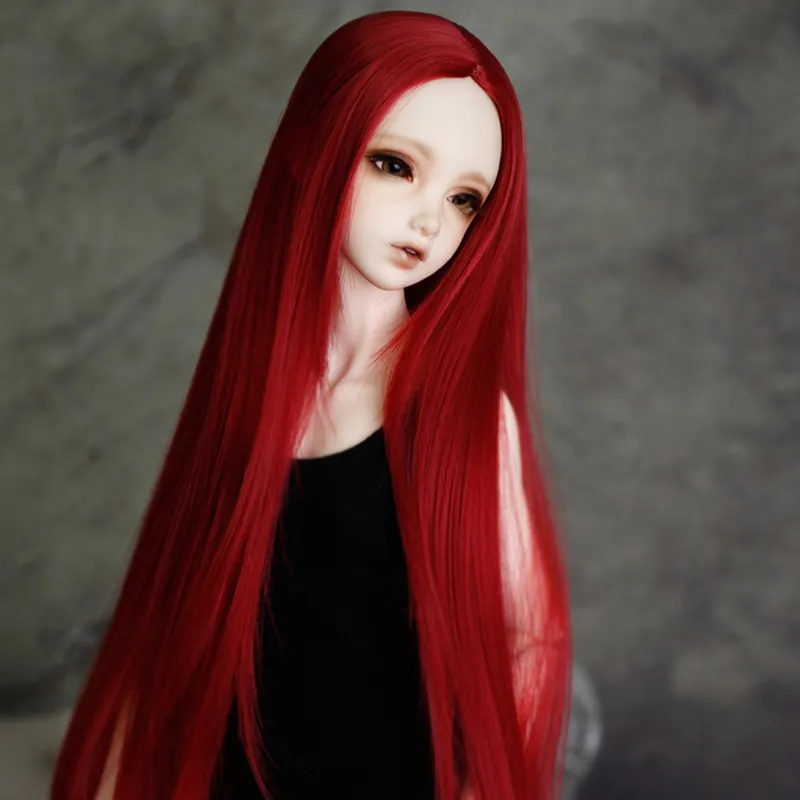 Style 1/3 1/4 1/6 1/8 Bjd SD poupée perruque haute température fil longue ligne droite vin rouge pour BJD cheveux 220505