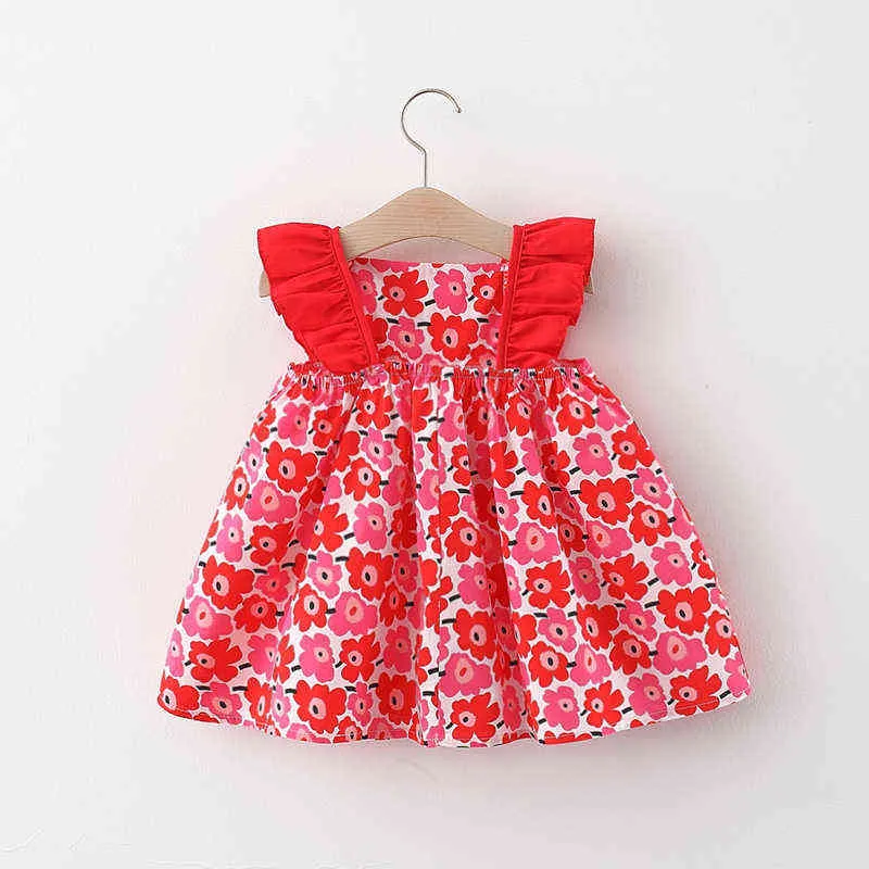Baby Girls Dress Kids Cotton Princess Dresses Fly Sleeve Dresses 1 To 3Yrs Children's Floral Printed Clothes 2022 Summer Costume G220518