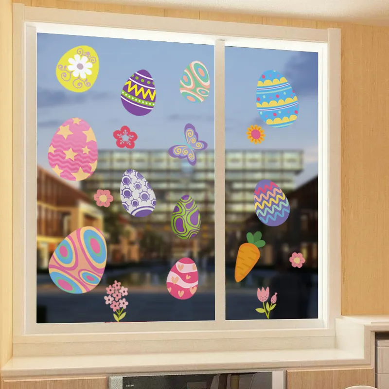 Happy Easter Window Stickers Rabbit Eggs Chick Wall Decorations for Home Party Bunny Decals 220716