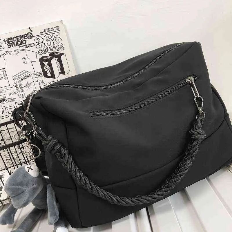 Stylish Nylon Fabric Shoulder Bag for Women Handbags and Purses Fashion Large Shopper Bag Black Solid Color Travel Bag 2021 New G220517