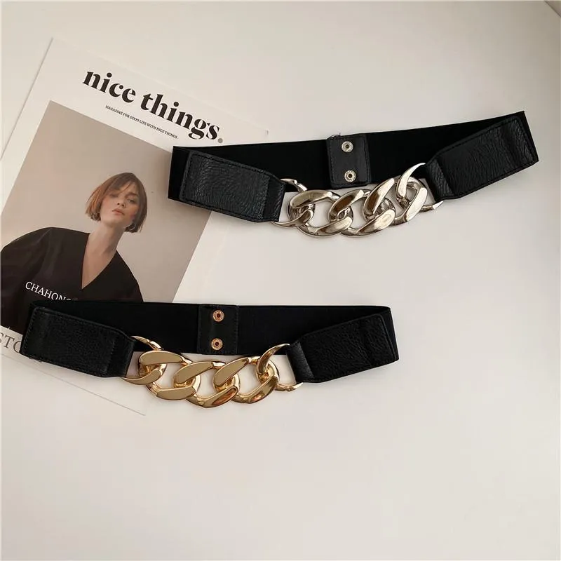 Belts Ladies Fashion Elastic Belt Personality Punk Gold And Silver Buckle With Dress Pants Coat Suit Temperament Waist Seal Waistb215j