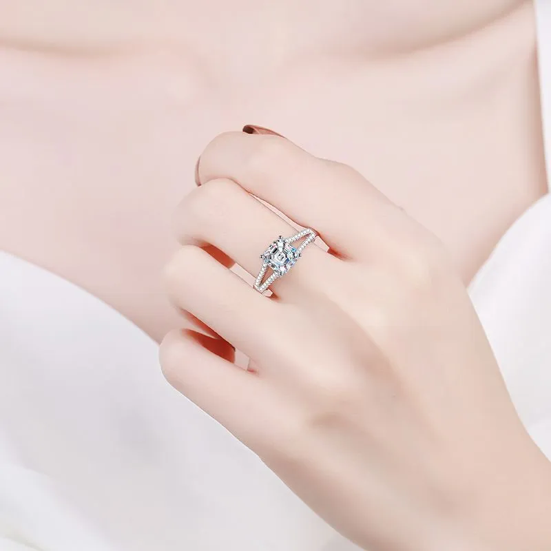 2CT Ceried Asscher Cut Moissanite Pierścionki zaręczynowe Rhodium Plated 925 Silver Diamond Wedding Pase Pierścień testowy zestaw Perfect4321962