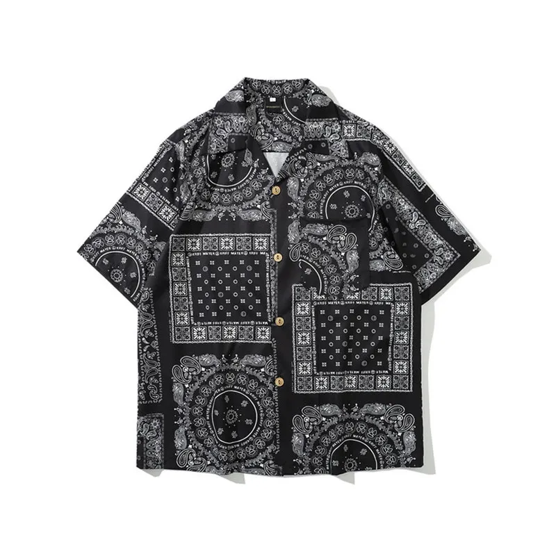 Bandana camisa hombres Streetwear Paisley s Hip Hop Casual manga corta playa hombre ropa Harajuku verano 220330