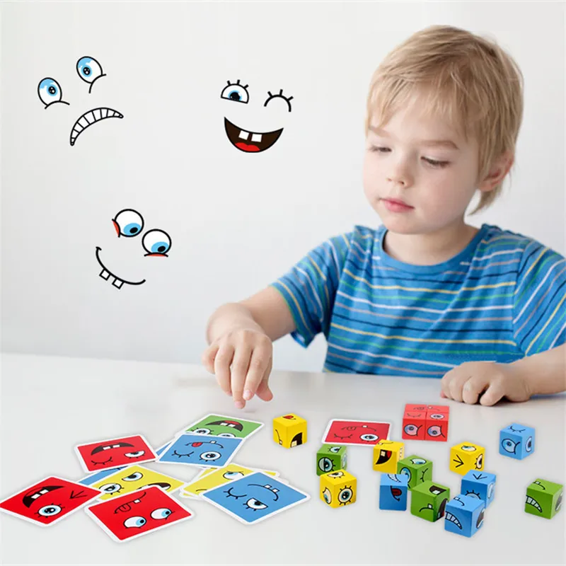 Barnutbildning Toys Emotion Change Blocks Expressions Puzzles Children Cube Table Games Early Learning Education Montessori 220706