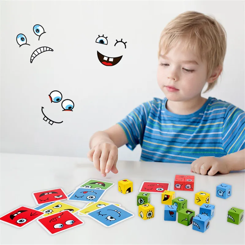 Dzieciowe zabawki edukacyjne Zmiana emocji Zmiana Bloki Wyrażenia Puzzle Dzieci kostki gry stołowe Wczesna nauka Edukacja Montessori 220706