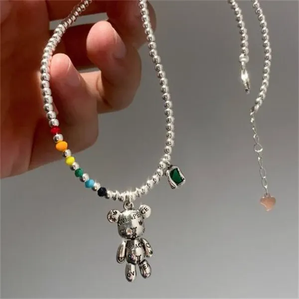 925 Stamp Necklace Armbandsmycken Trend Enkel sträng av pärlor Design Bear Zircon Pendant Party Jewelry GC11352719