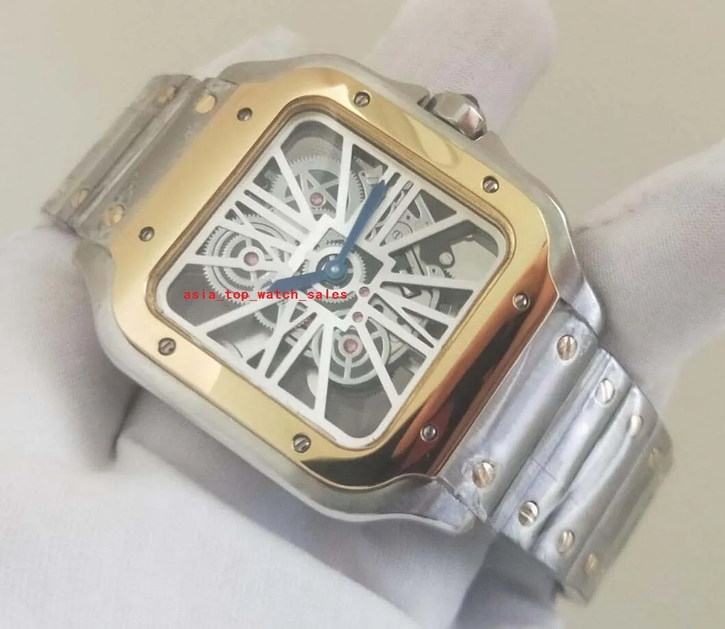 Super 2 styles latest version WHSA0012 men Wristwatches 39mm Japanese Quartz Skeleton Movement Two tones Behind transparent High Q270p