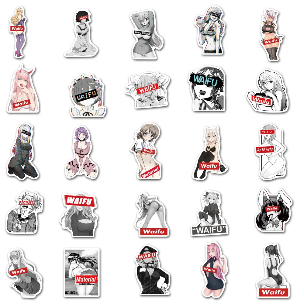 Wodoodporna naklejka 50 sztuk Anime Waifu Naklejki Kolekcje Hentai Sexy Girl Graffiti Naklejki Do Laptopa Butelka Wody Domowe Dorośli Teen Wodoodporne naklejki samochodowe