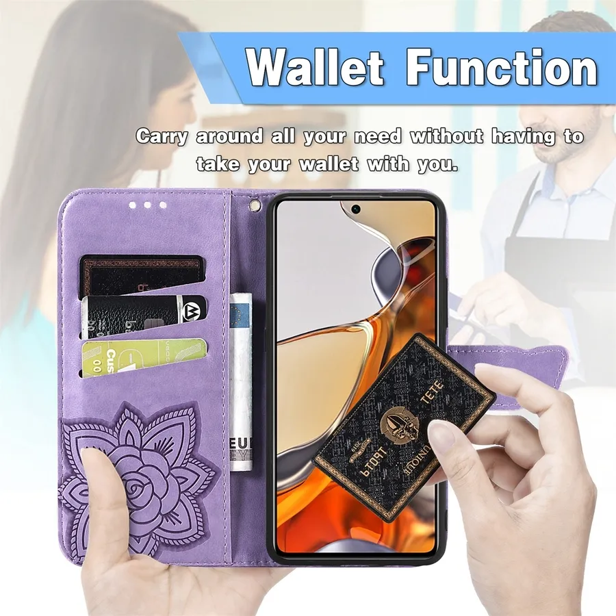 Plånbok Läderfjäril Väskor för Xiaomi MI POCO X3 NFC / m3 11T RedMi 10 9a 9C 9T 8A 8A Not 10 / 10S / 10 PRO / 9 PRO / 8 PRO