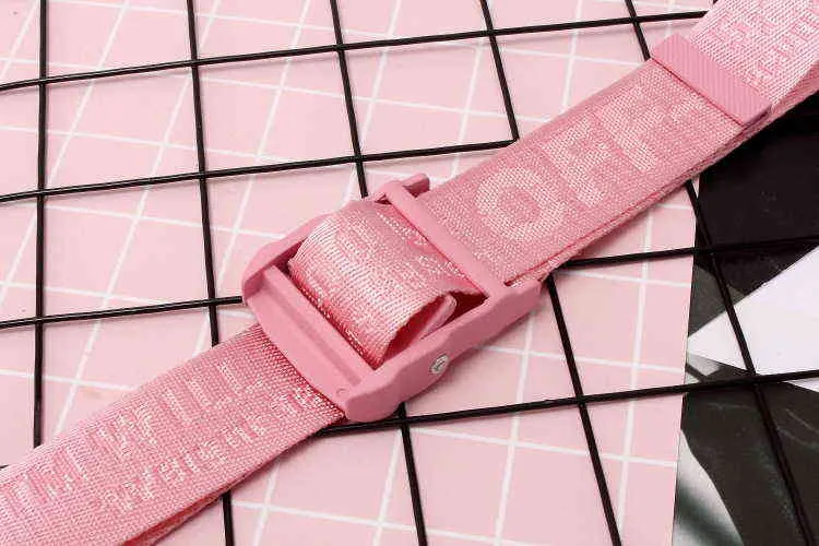 2022 New Fashion Computer Jacquard Letter Pink Metal Head Pink Ribbon Industrial 100OFF01 Belt Men039s and Women039s2036384