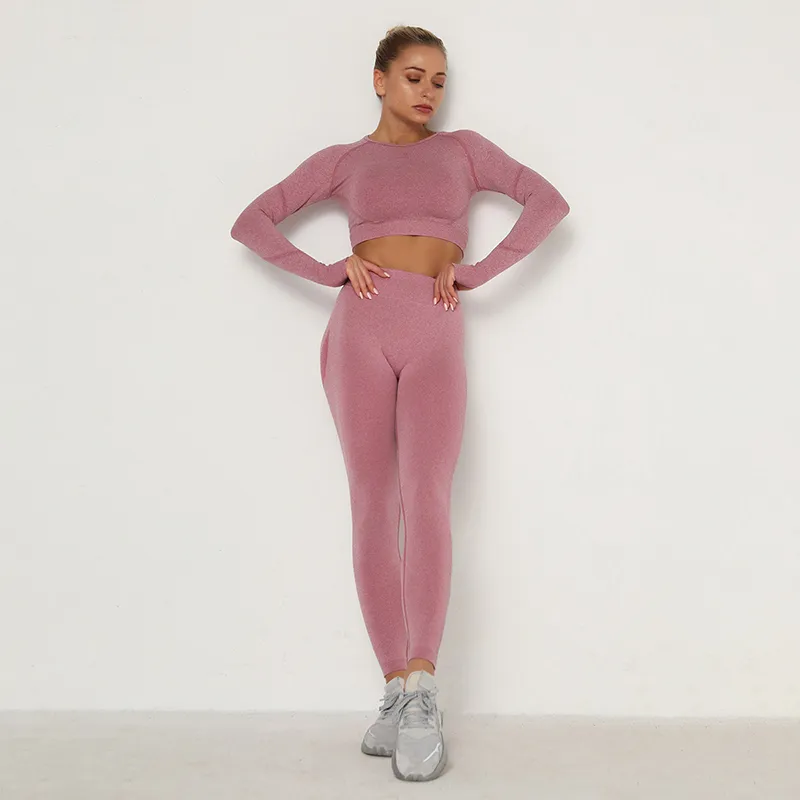 Women Vital Seamless Yoga Set Gym Clothing Fitness Leggings+ Long Sleeves Shirts Sport Suit Fold Patchwork Tracksuit Active Wear 220330