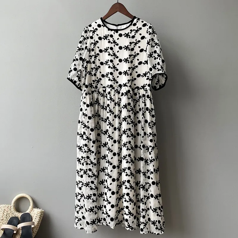 Plant Print Floral Women's Dresses Summer Oversize Ladies Vestidos Dress French Style Chiffon Puff Sleeve Robe Ke1599 220514