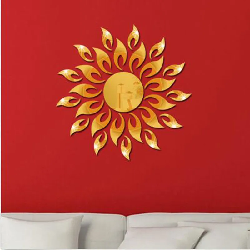 Espelho Sun Flower Art Removável adesivo de parede acrílico decalque doméstico Decoração da sala de família 220727