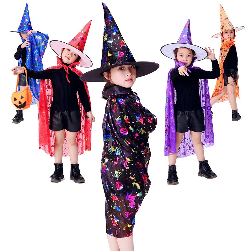Special Occasions Masquerade Costume Wizard Witch Cloak Cape Robe With Hat For Show Play s Magic Wands Baby Kids Children Halloween 220826