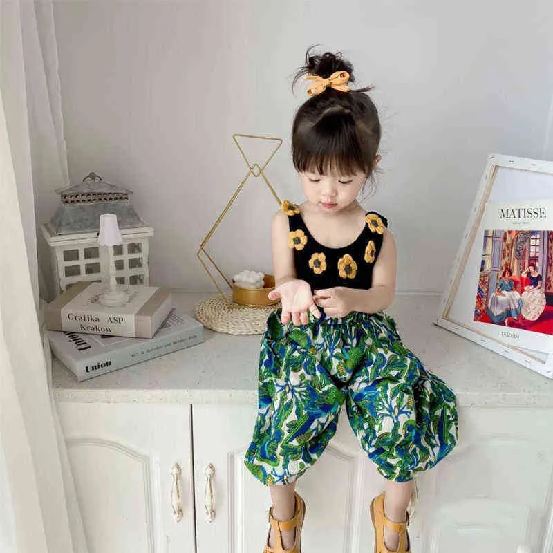 Summer Girls Clothing Conjuntos de roupas de flor de moda de moda de bebê tops   calças de lanterna floral chiffon recém -nascido para roupas casuais g220509