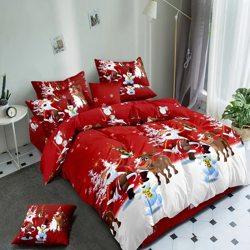 Ensembles de literie de Noël Père Noël Cerf Set Housses de couette de Noël Drap de lit Ensemble de taies d'oreiller Multi couleurs Polyester Literie pour la maison B6245094