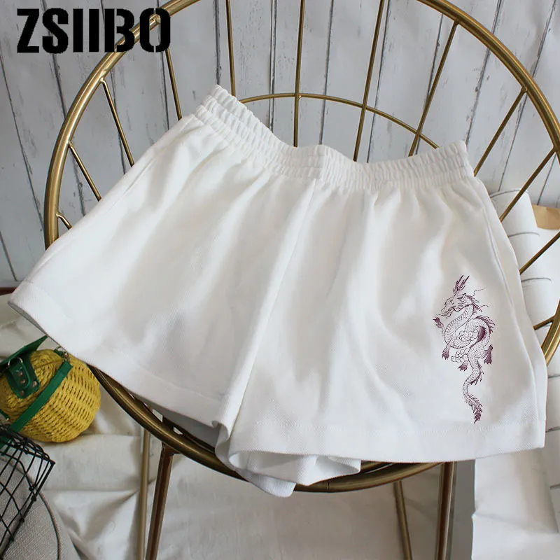 Шорты женская драконная печать растягиваемой милая девочка сладкая хараджуку красочные простые простые брюки женские женские спортивные шорты 220527