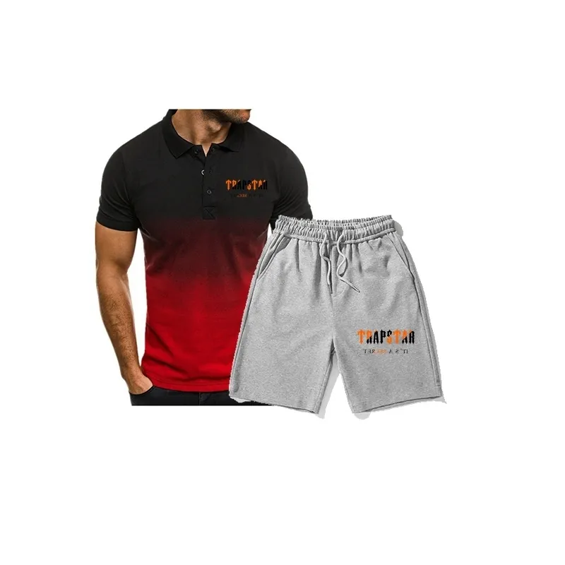 Modieus Trapstar Brand Summer Men's Trapstar Polo Shirt 5 broek 2 stuks Casual Sports Suit Sportswear Men's Sport 220610