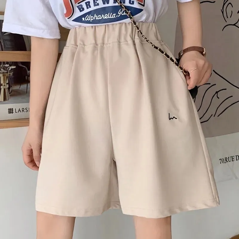 Mulheres de verão Fivepoint calça doce harajuku algodão esportes soltos finos warleleg padrão impressão elástica shorts de meninas 220527