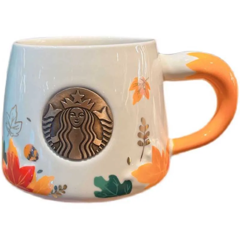 Starbucks cup mid autumn day forest maple leaf moon rabbit acorn fox bear mark glass straw thermos coverJLN1