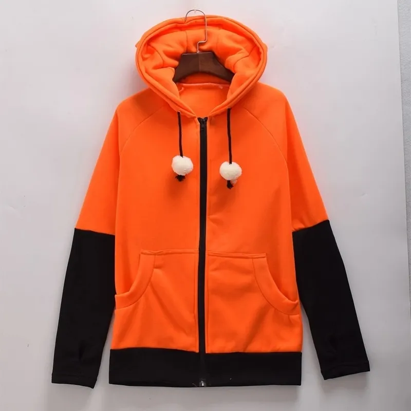 Damen Jacken Tierohren Cosplay Kostüm Kapuzenjacke Warm Orange Sweatshirt Cosplay 220824