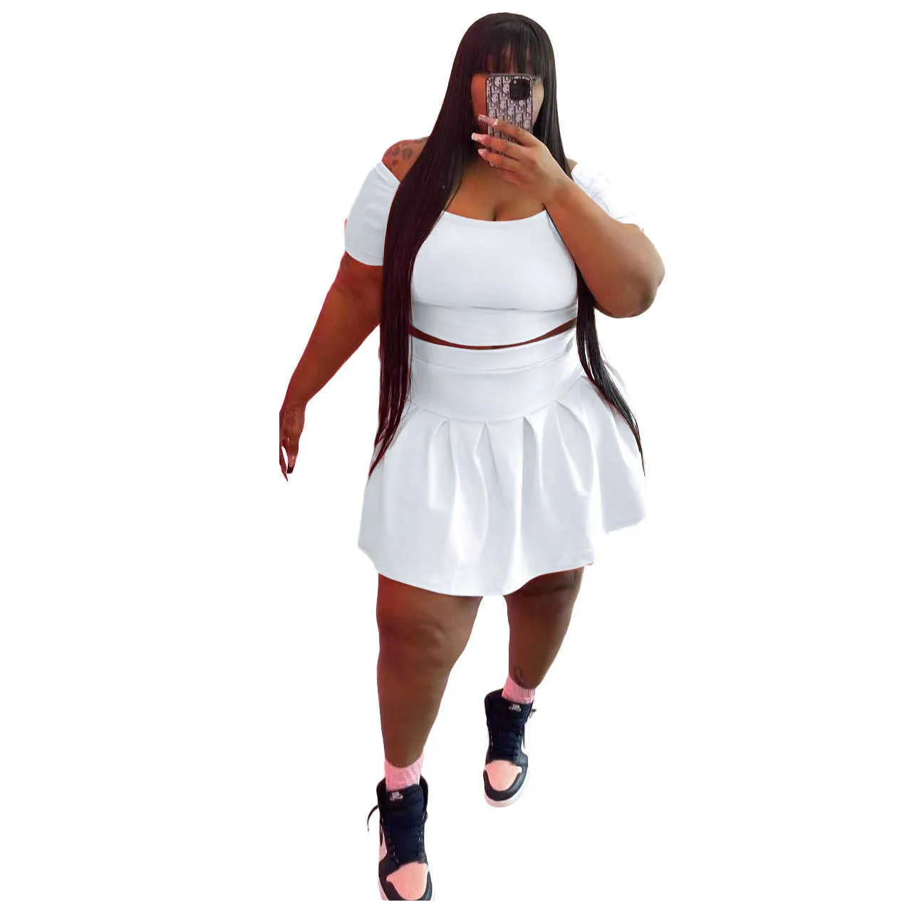 Vestido feminino de duas peças conjunto saia plissada Lazer Plus Size roupas femininas roupas esportivas de verão S-5xl261l