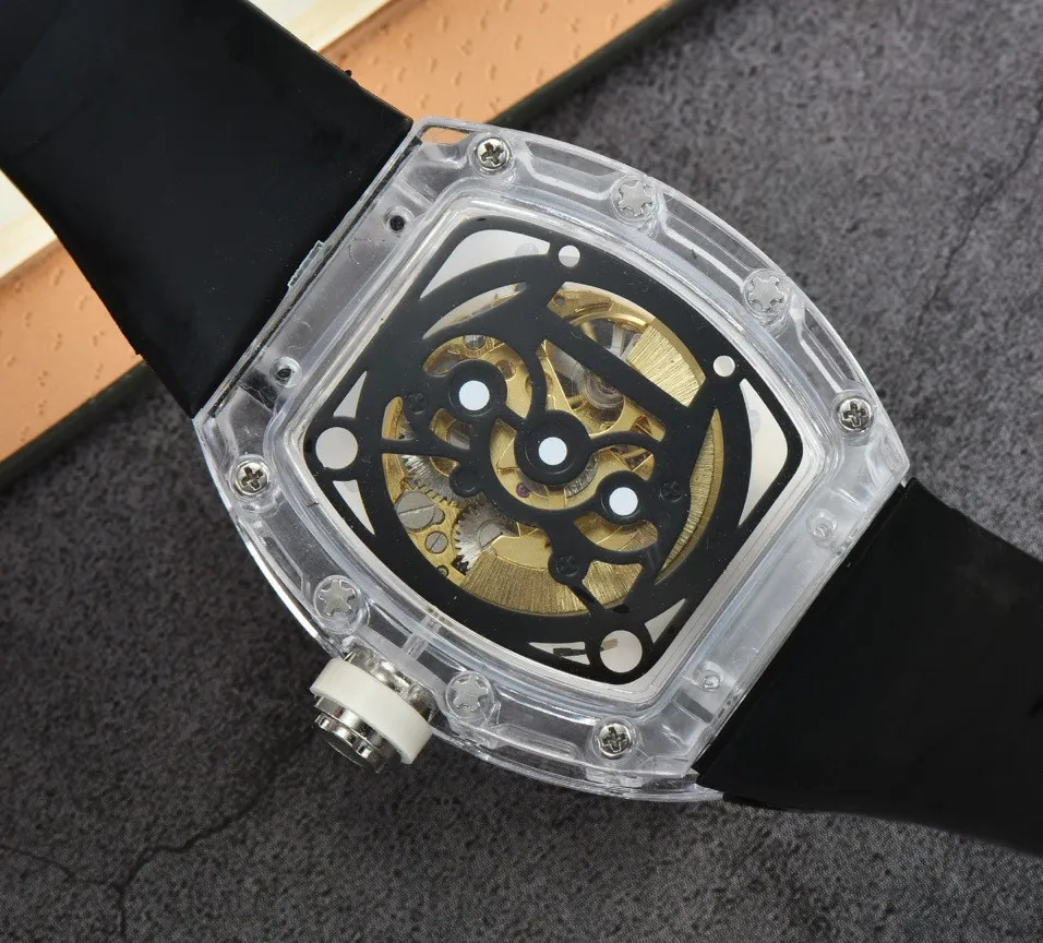 Nouvelle montre Aaa entièrement automatique mécanique 8009 mouvement marque montres bracelet en caoutchouc sport d'affaires montre transparente importé 241C