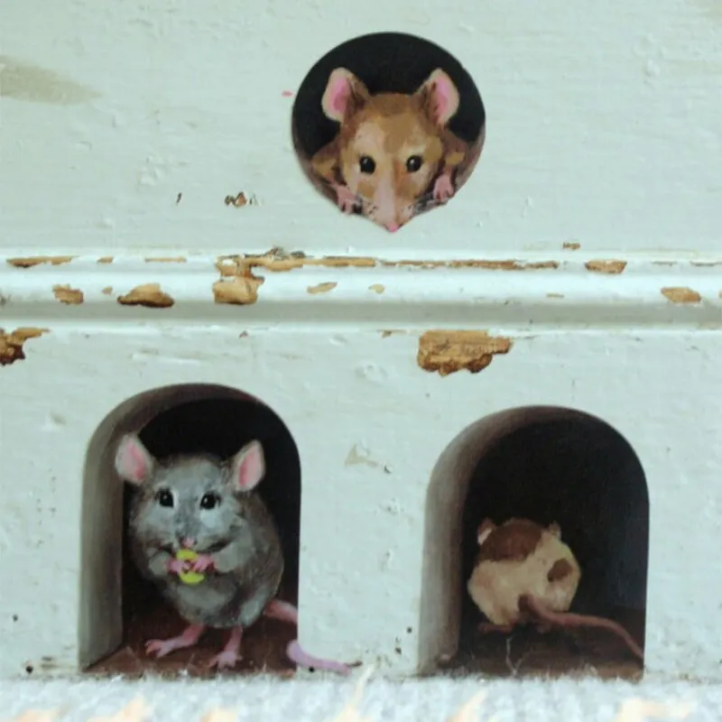 Autocollants drôles de trou de souris, cuisine, chambre à coucher, plinthe, décoration de la maison, sparadrap muraux en vinyle 3d, dessin animé Rat Animal, Art Mural 220727