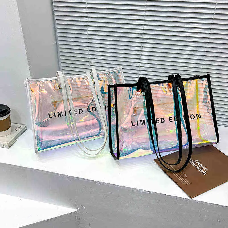 Лазерная прозрачная сумка на плечо, большая вместимость, буквенный узор, женская сумка-тоут, летняя прозрачная водонепроницаемая пляжная сумка для подмышек, женская сумка