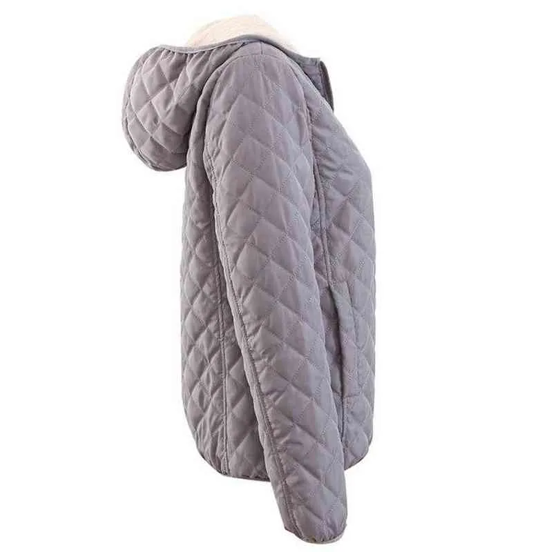 2019 Winter New Hooded Fleece Warm Jas Women Europa Slanke Lange Mouw Grijs Women Katoenen Jas Dunne Jas L220725