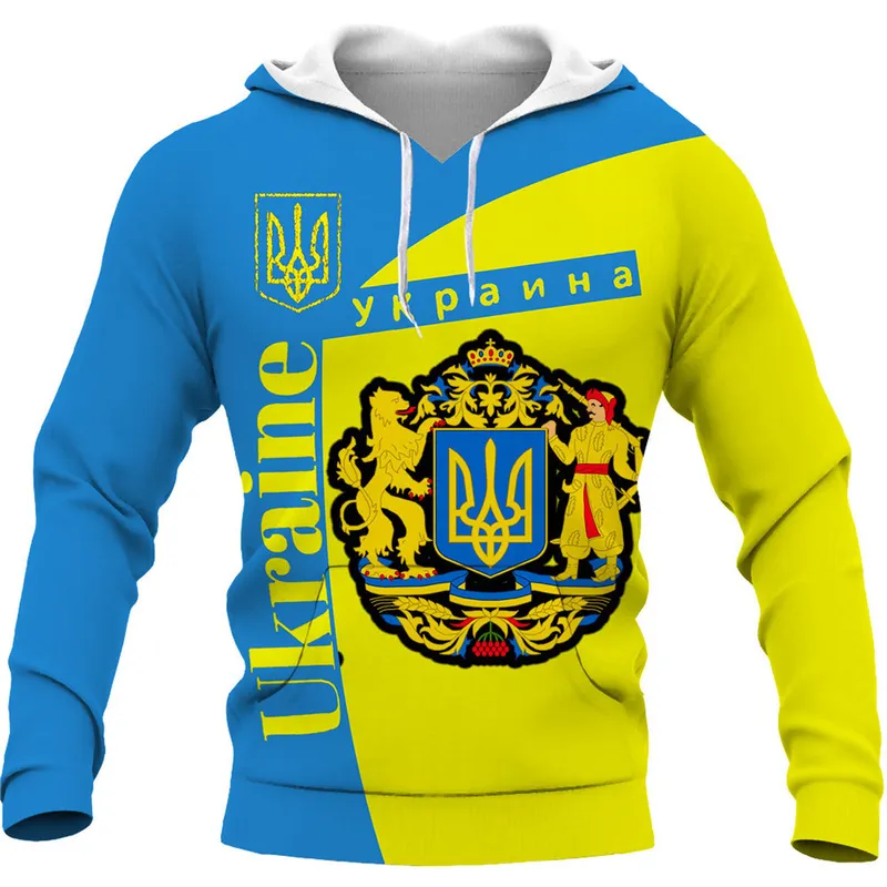 Spring Automne Ukraine National Flag 3D Hoodies Tous les pulls imprimés Pullaires Unisexe Pullover Veste décontractée Men de vêtements 4xl 220725