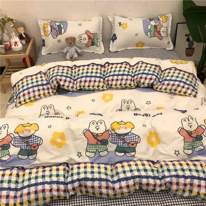 Zestaw pościeli dla dzieci chłopców dziewczęta łóżko lniana kołdra poduszka z płaską arkusz pojedynczy podwójne łóżka typu queen -size