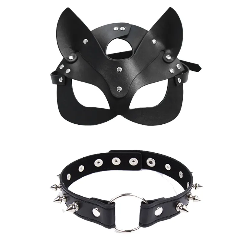 Jouets sexy pour couples Masque en cuir Pu Femmes Cosplay Chat Bdsm Fétiche Halloween Masques noirs avec collier sexy Accessoires érotiques 5637127