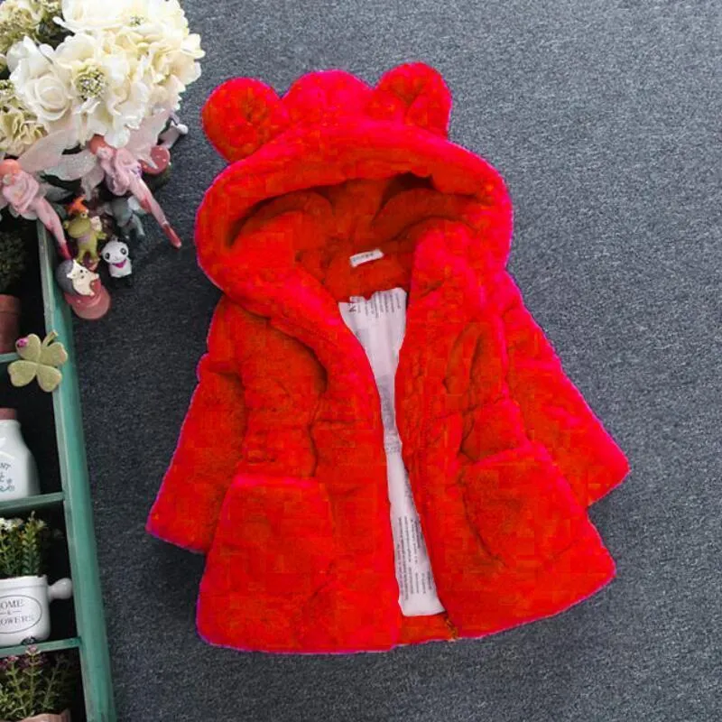 Jackets Baby Girls Warm Winter Coats Thick Faux Fur Fashion Kids Hooded Jacket Coat for Girl Outerwear Children Clothing 2 3 4 6 7 Years 220826