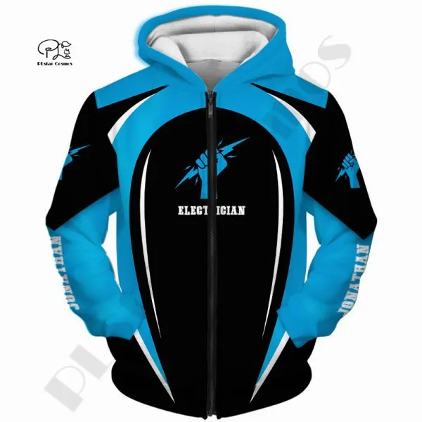 PLstar Cosmos 3DPrint est Electrician Customize Name Personalized Unique Men Women Casual Streetwear Hoodies Zip Sweatshirt 3 220714