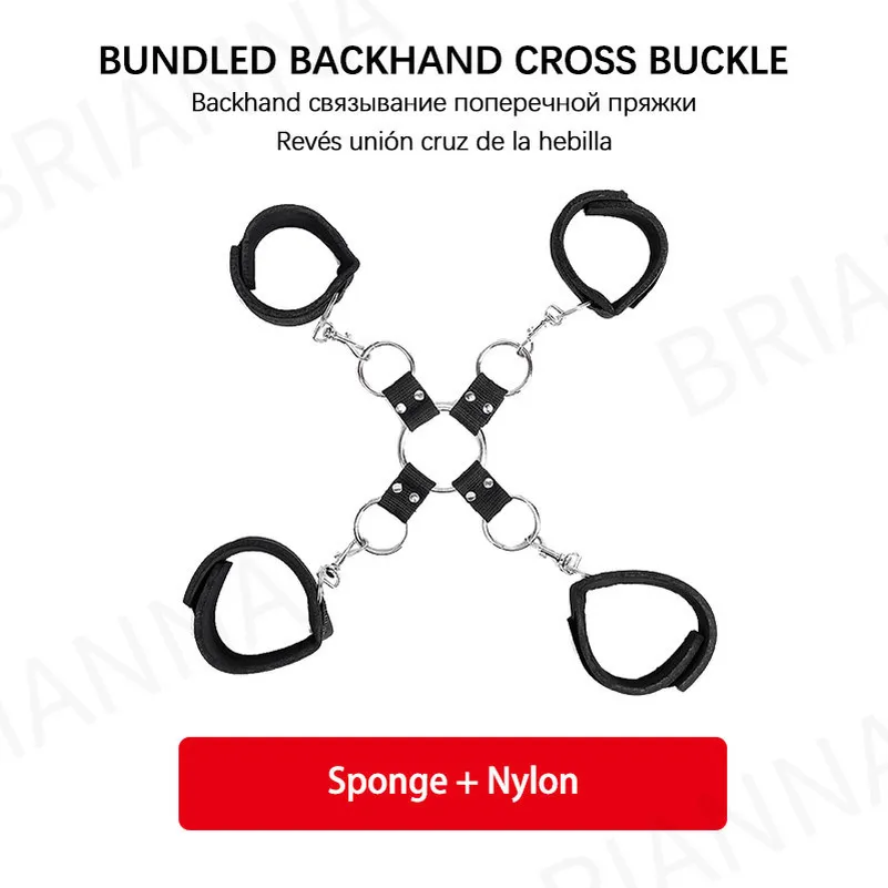 BDSM bondage pak handboeien en enkelbanden met ontwerp sexy slaaf volwassen paar flirten spel backhand vastgebonden achter kruis