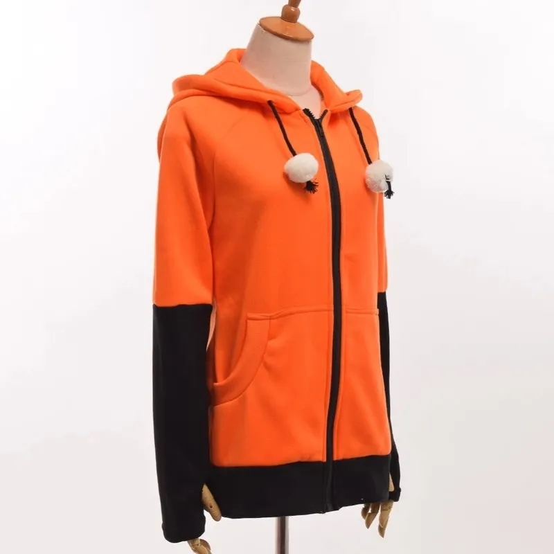 Damen Jacken Tierohren Cosplay Kostüm Kapuzenjacke Warm Orange Sweatshirt Cosplay 220824