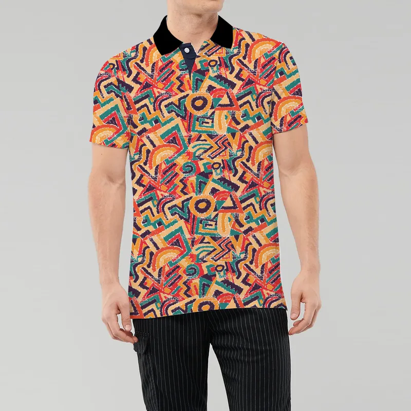 T-shirt style bohémien pour hommes, Polo personnalisé à rayures bleues et orange, avec figure géométrique, 220608