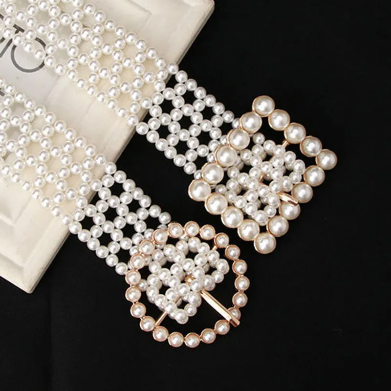 Ceintures pour femmes perle taille élastiquée chaîne perceuse à eau incrustée d'élastique luxe mode robe accessoires 220511