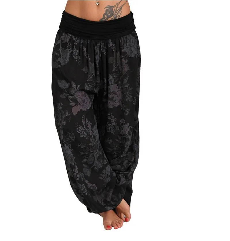 Women Ladies Fashion Casual Indian Style Pants Floral Baggy Loose Comfy Long High Waist Harem Trousers 220726