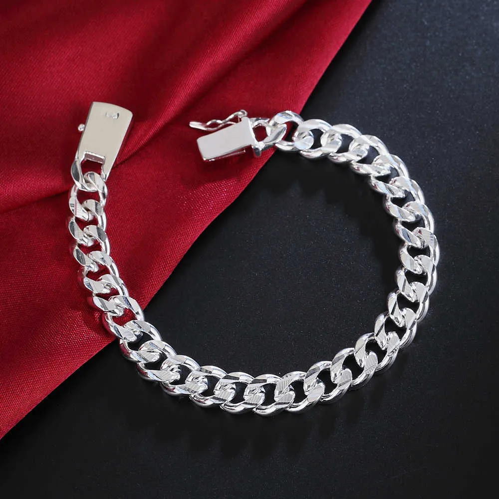 Armband Varm för Silver Kvinnor 10mm Klassisk Fine Chain för Man Bröllopsfest Julklappar Mode Smycken