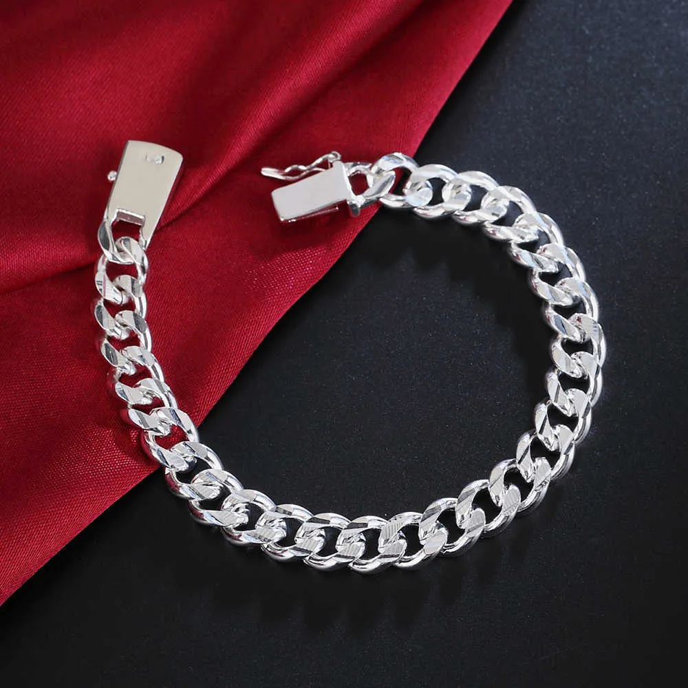 Bracelets en argent pour femmes et hommes, chaîne fine classique de 10MM, cadeaux de mariage, de noël, bijoux à la mode