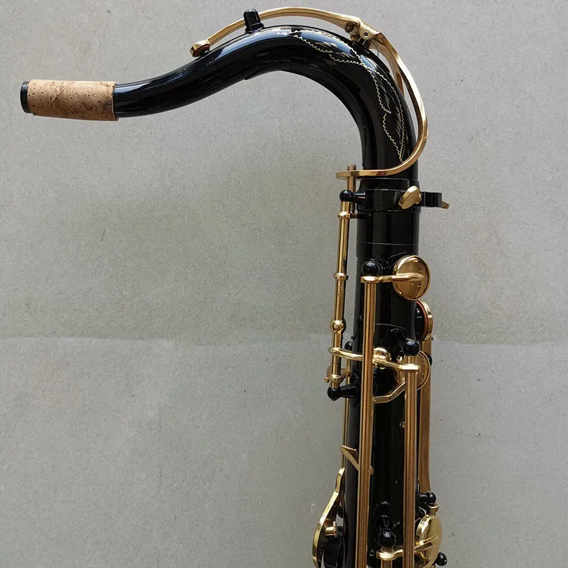 Zwart nikkelgoud B platte professionele tenorsaxofoon Gold vergulde fijn patroon gravure hoogwaardige toon jazzinstrument