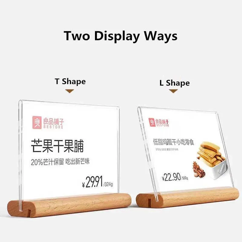 A6 T / L Two Display Table Acrylic Sign Card Stand Wooden Advertising Poster Picture Photo Frame Menu Price List Holder Stand