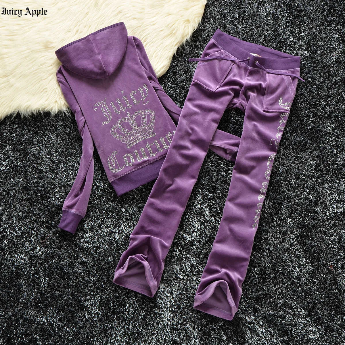 Juicy Apple survêtement femmes printemps automne nouveau sport de loisirs costume pull avec fermeture éclair à capuche deux pièces tenue de ville costumes Juicy Tracksuit 450