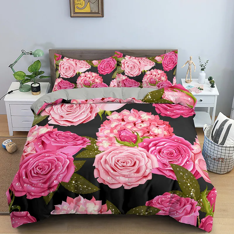 3Dバラの花布団ダブル210x210寝具セットzipper closure king king size cover cover valentine duvet cover 220616