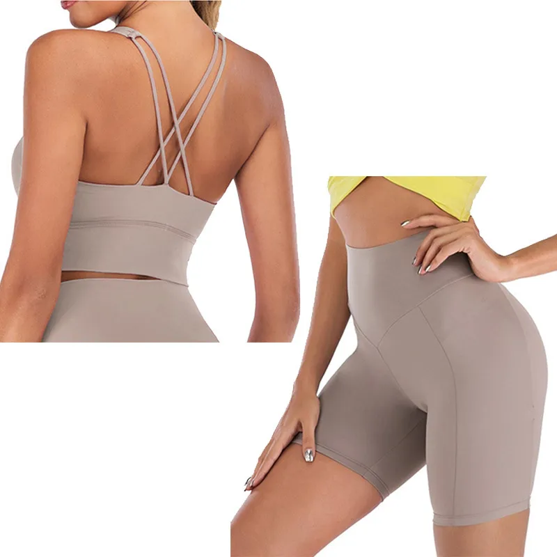 Conjunto de pantalones cortos de yoga Conjunto de fitness para mujer Traje de yoga para mujer Traje de gimnasio de 2 piezas Conjuntos de sujetador deportivo Ropa de entrenamiento Ropa deportiva de spandex 220517